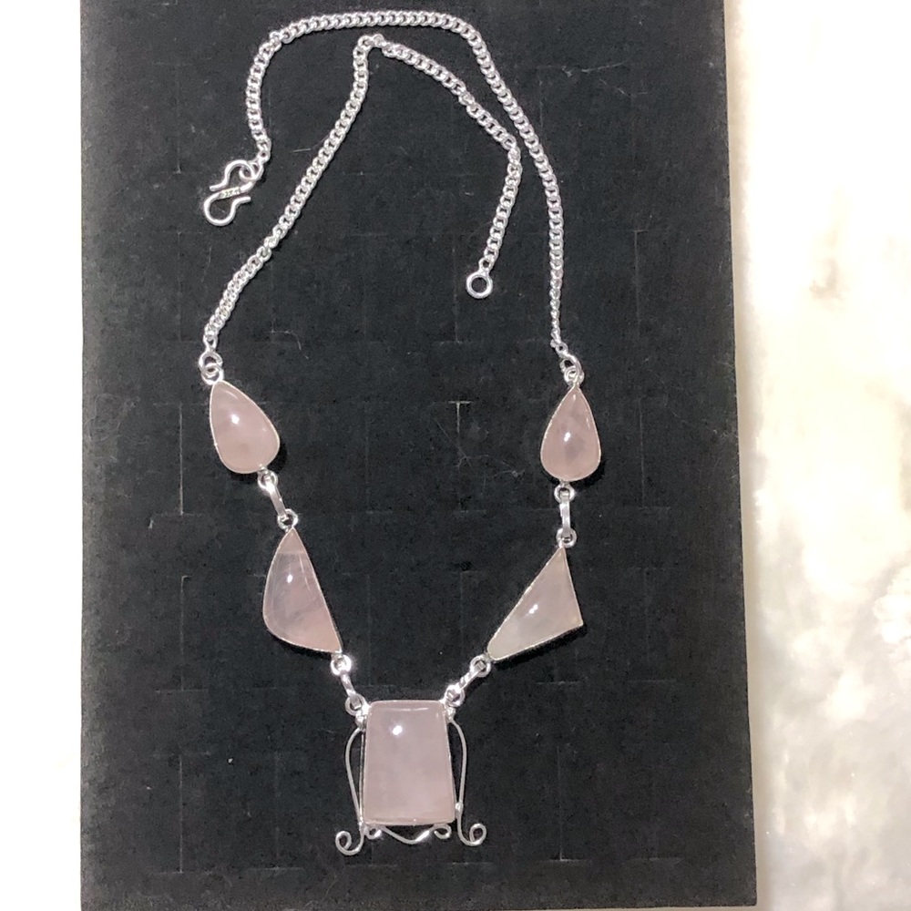 Ladies necklace new baby pink unique stones with silver brand new